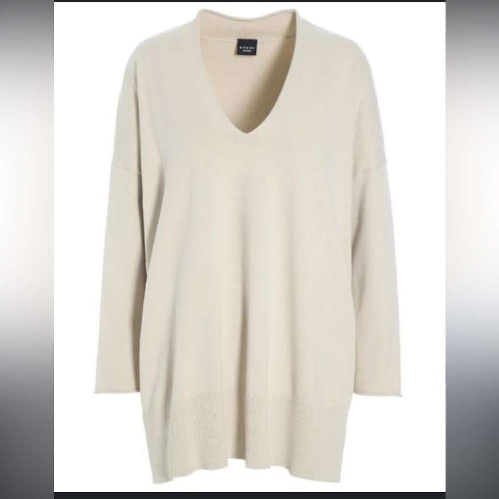V-Neck Long Sleeve Oversized Dress - Cream